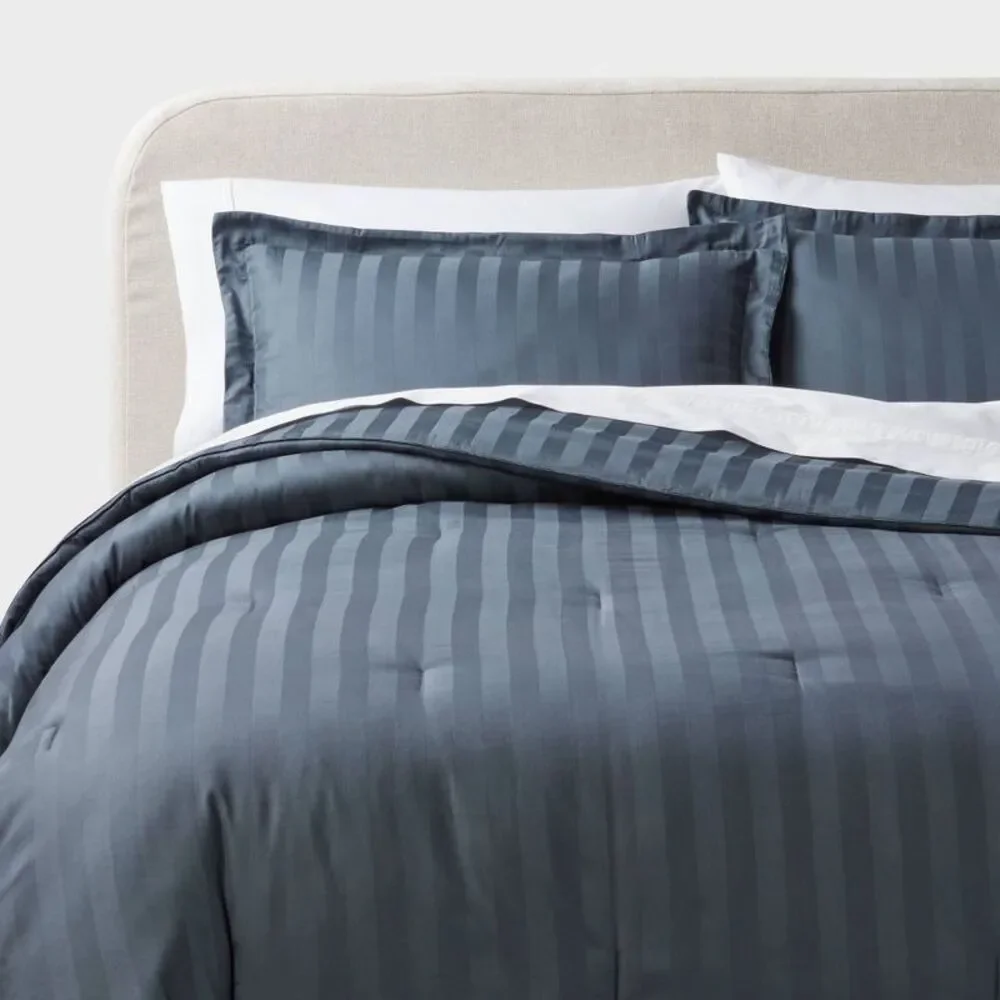 3pc King Luxe 300TC Striped Damask Cotton Comforter Set - Slate Blue